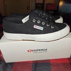 Superga Black Canvas Sneakers Woman Size 6.5